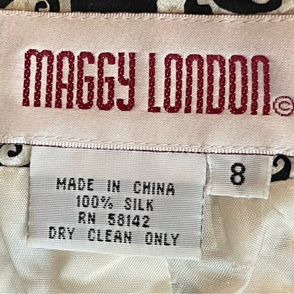 Vintage Maggy London Black Cream Pure Silk Party Event Women’s Jacket Size 8 - Picture 9 of 12
